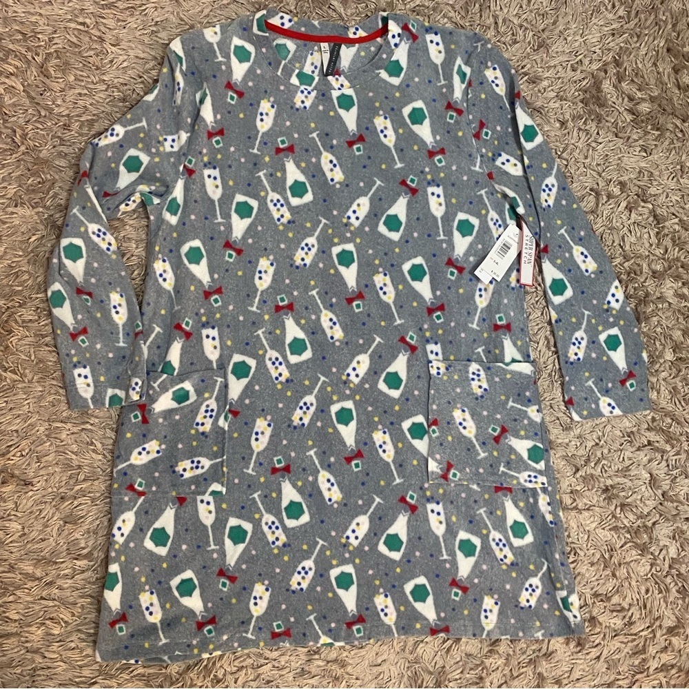 Jaclyn Intimates | New Years champagne glasses fleece nightgown